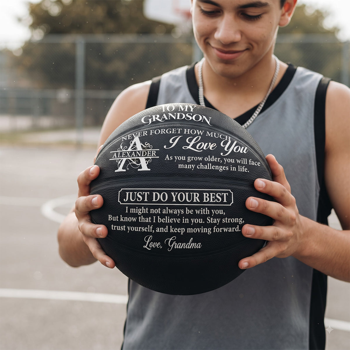To My Grandson Never Forget How Much I Love You | Personalized Basketball