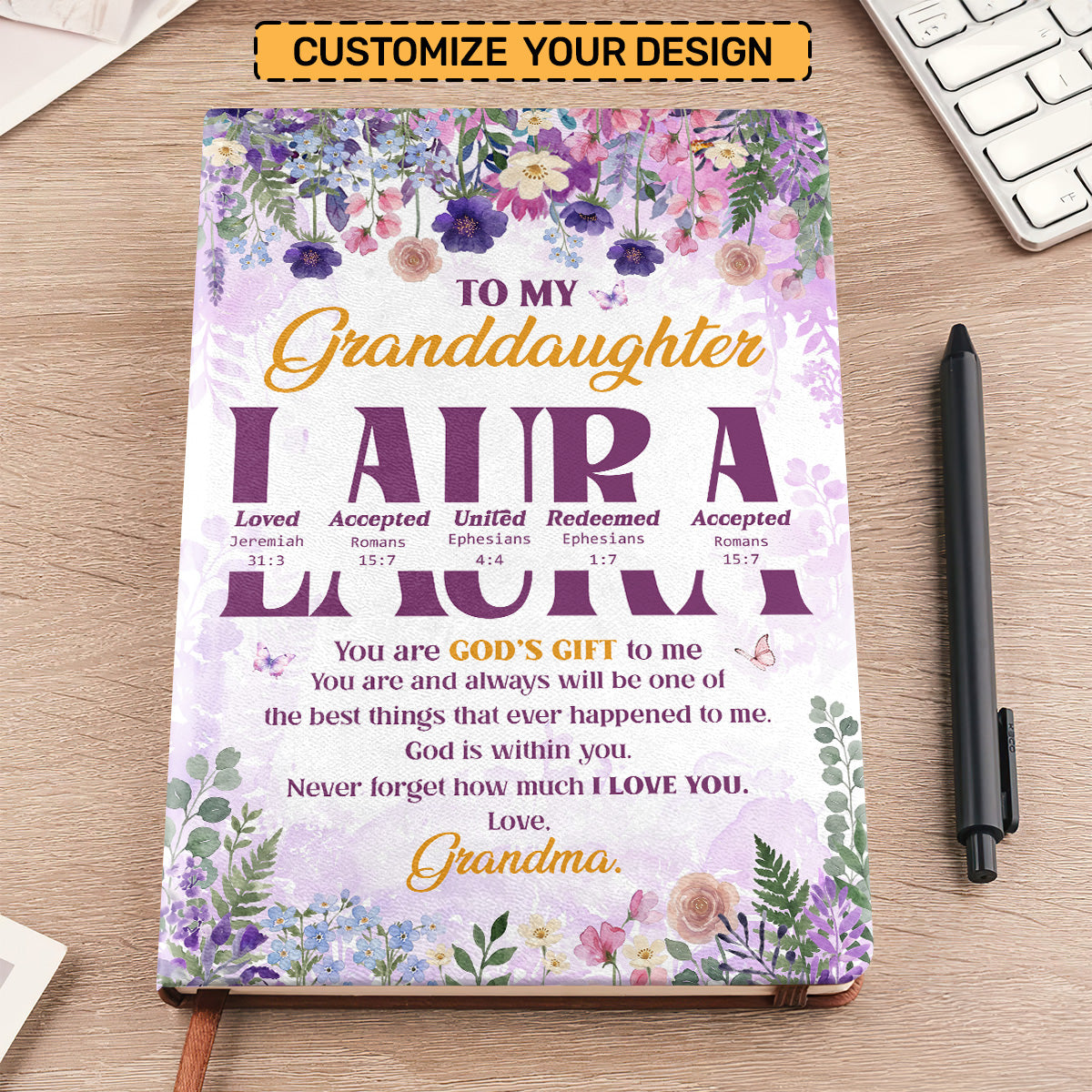 To My Granddaughter You Are God's Gift To Me | Personalized Leather Cover Notebook