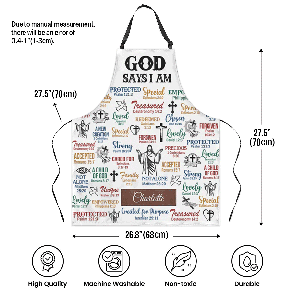 Jesuspirit | What God Says About You | Scripture Bible Verse Gifts For Christians | Personalized Apron With Neck Strap APRH742