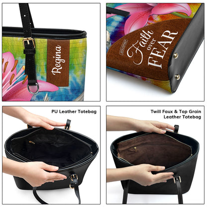 Pretty Personalized Large Leather Tote Bag - Faith Over Fear H09