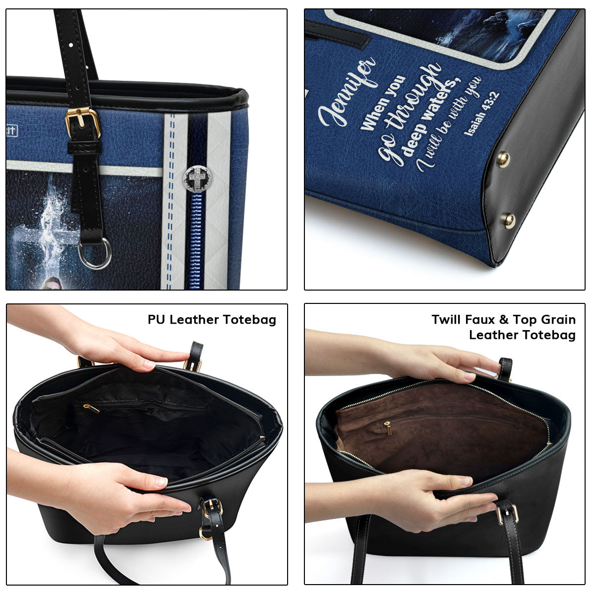 I Will Be With You - Unique Personalized Large Leather Tote Bag HIHN302