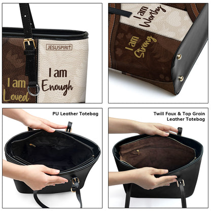 Special Personalized Large Leather Tote Bag - I Am Worthy HN11