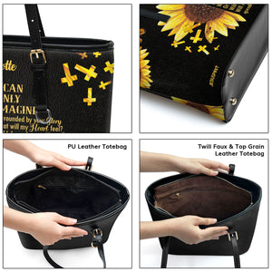 Jesuspirit | Personalized Large Leather Tote Bag With Long Strap | I Can Only Imagine | Sunflower And Cross LLTBHN153
