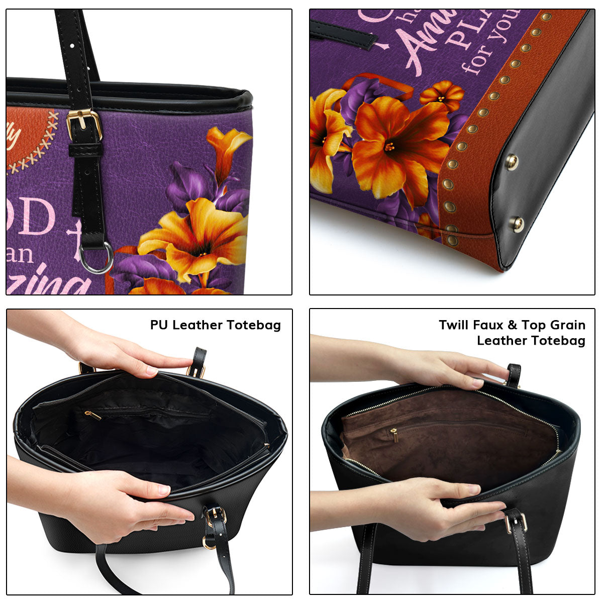 Jesuspirit | God Has An Amazing Plan For Your Life | Pretty Large Leather Tote Bag | Lily And Cross LLTBHN611