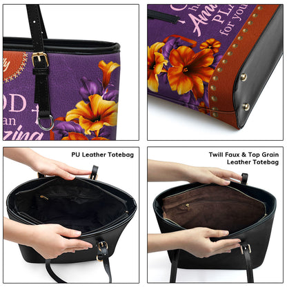 Jesuspirit | God Has An Amazing Plan For Your Life | Pretty Large Leather Tote Bag | Lily And Cross LLTBHN611