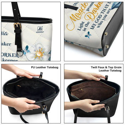 Jesuspirit | Way Maker And Miracle Worker | Personalized Large Leather Tote Bag With Long Strap LLTBHN612