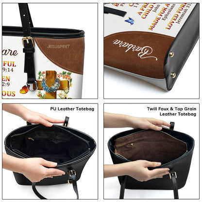 Jesuspirit | Special Personalized Large Leather Tote Bag With Long Strap | A Precious Child Of God LLTBM705