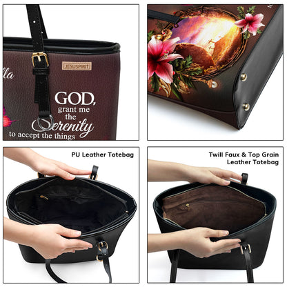 Personalized Large Leather Tote Bag - God, Grant Me The Serenity To Accept The Things I Cannot Change NUH321