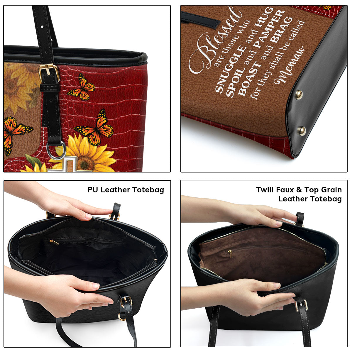 Blessed Are Those Who Snuggle And Hug - Personalized Large Leather Tote Bag NUH329