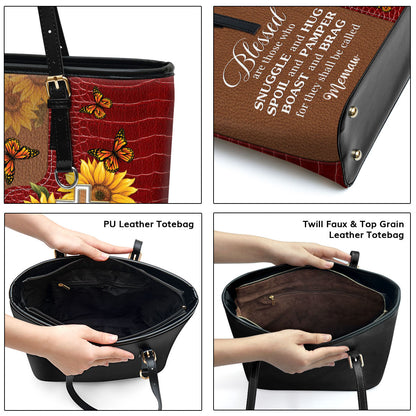 Blessed Are Those Who Snuggle And Hug - Personalized Large Leather Tote Bag NUH329