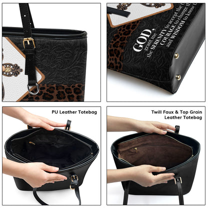 Special Personalized Large Leather Tote Bag - God, Grant Me The Serenity To Accept The Things I Cannot Change NUH424