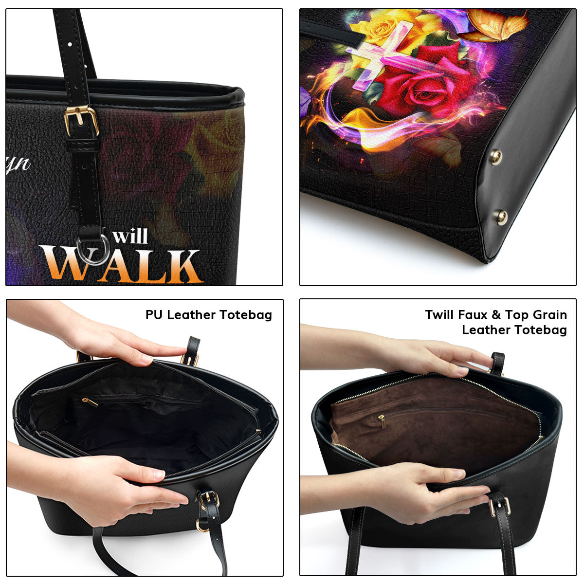 Lovely Personalized Large Leather Tote Bag - I Will Walk By Faith Even When I Cannot See NUH433