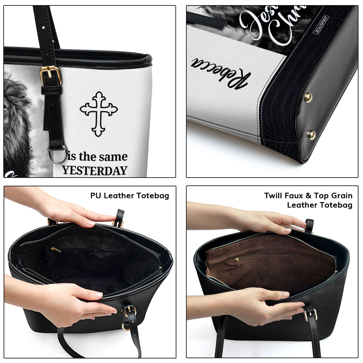Jesus Christ Is The Same Yesterday And Today And Forever - Personalized Large Leather Tote Bag