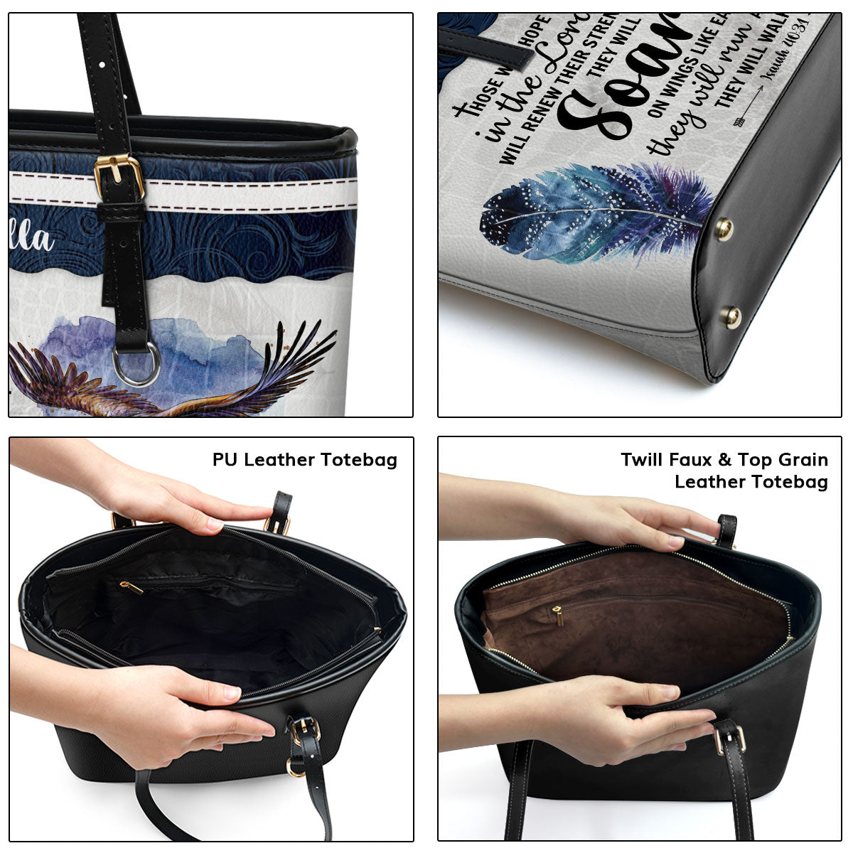 They Will Soar On Wings Like Eagles - Personalized Large Leather Tote Bag NUHN310