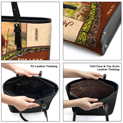 The Lord Is My Shepherd, I Shall Not Want - Awesome Personalized Large Leather Tote Bag NUM301