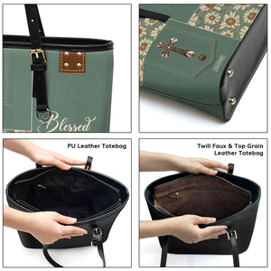 Stunning Personalized Large Leather Tote Bag - Blessed Is The One Who Trusts In The Lord NUM311