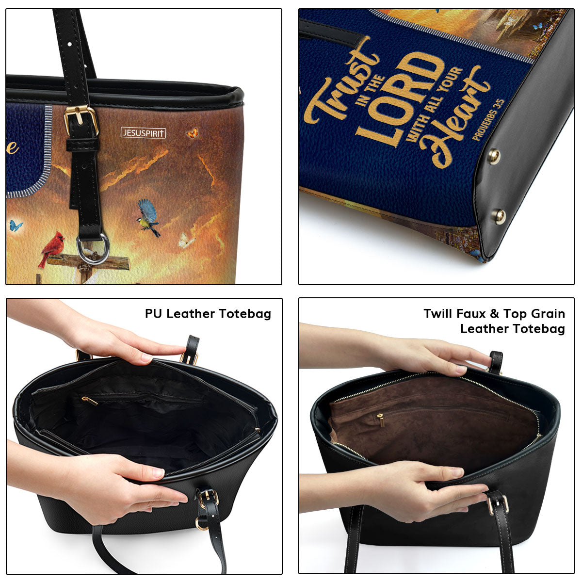 Must-Have Personalized Large Leather Tote Bag - Trust In The Lord With All Your Heart NUM500