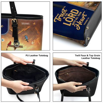 Must-Have Personalized Large Leather Tote Bag - Trust In The Lord With All Your Heart NUM500