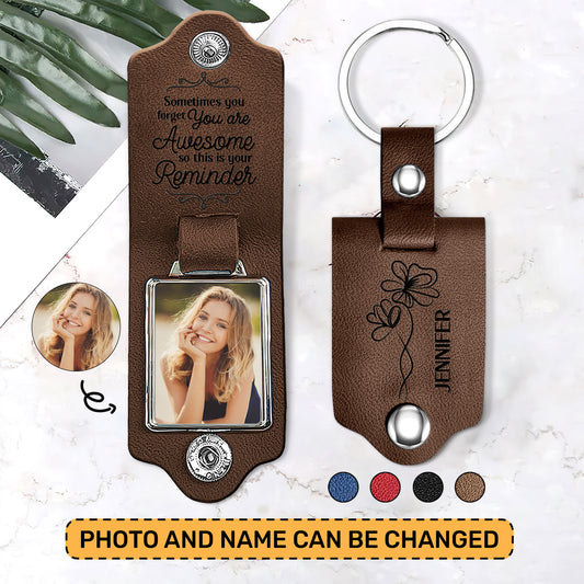 Jesuspirit Personalized Leather Photo Keychain | You Are Awesome LPKHN07