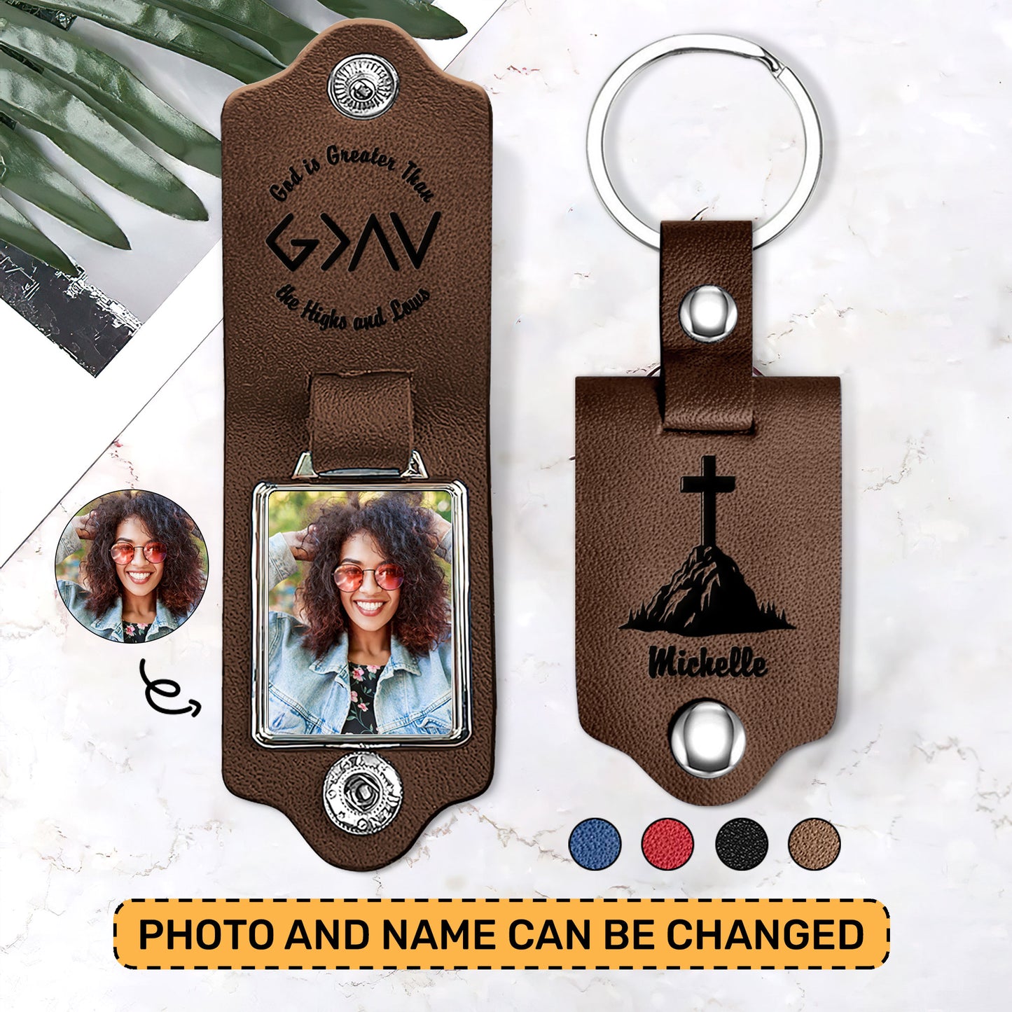 Jesuspirit Personalized Leather Photo Keychain | The Highs And Lows LPKHN09