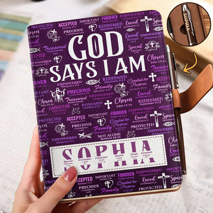 God Says I Am  | Personalized Leather Notebook & Pen Set