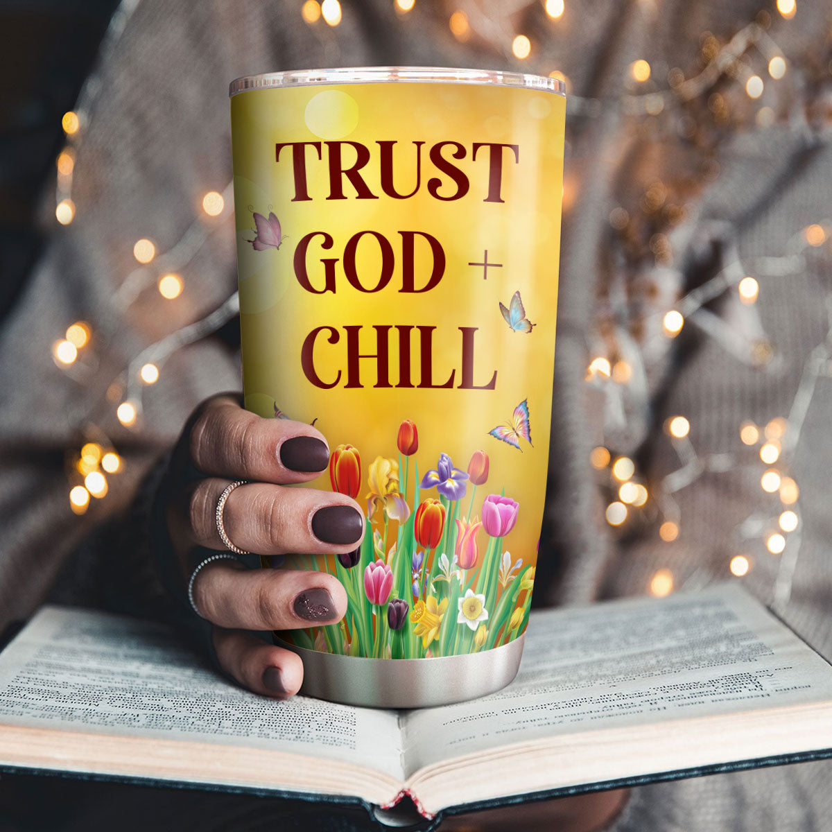 Lovely Personalized Floral Cross Stainless Steel Tumbler 20oz - Trust God And Chill NUA215