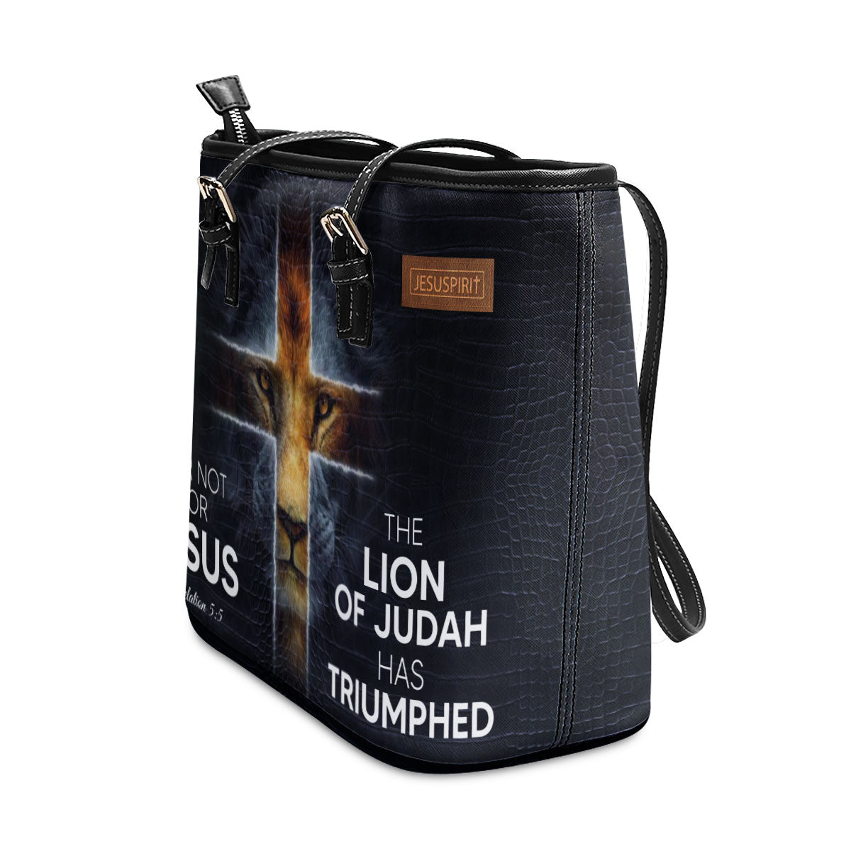 Fear Not For Jesus - Personalized Lion Large Leather Tote Bag H02