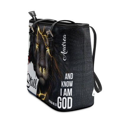 Unique Personalized Large Leather Tote Bag - Be Still And Know That I Am God H03