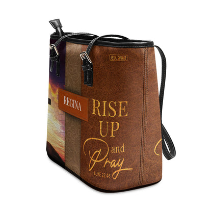 Rise Up And Pray - Unique Personalized Cross Large Leather Tote Bag H10