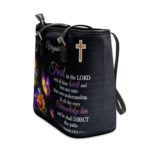 Jesuspirit Personalized Large Leather Tote Bag | Gift For Her | Zippered Leather Bible Bag With Long Strap H22