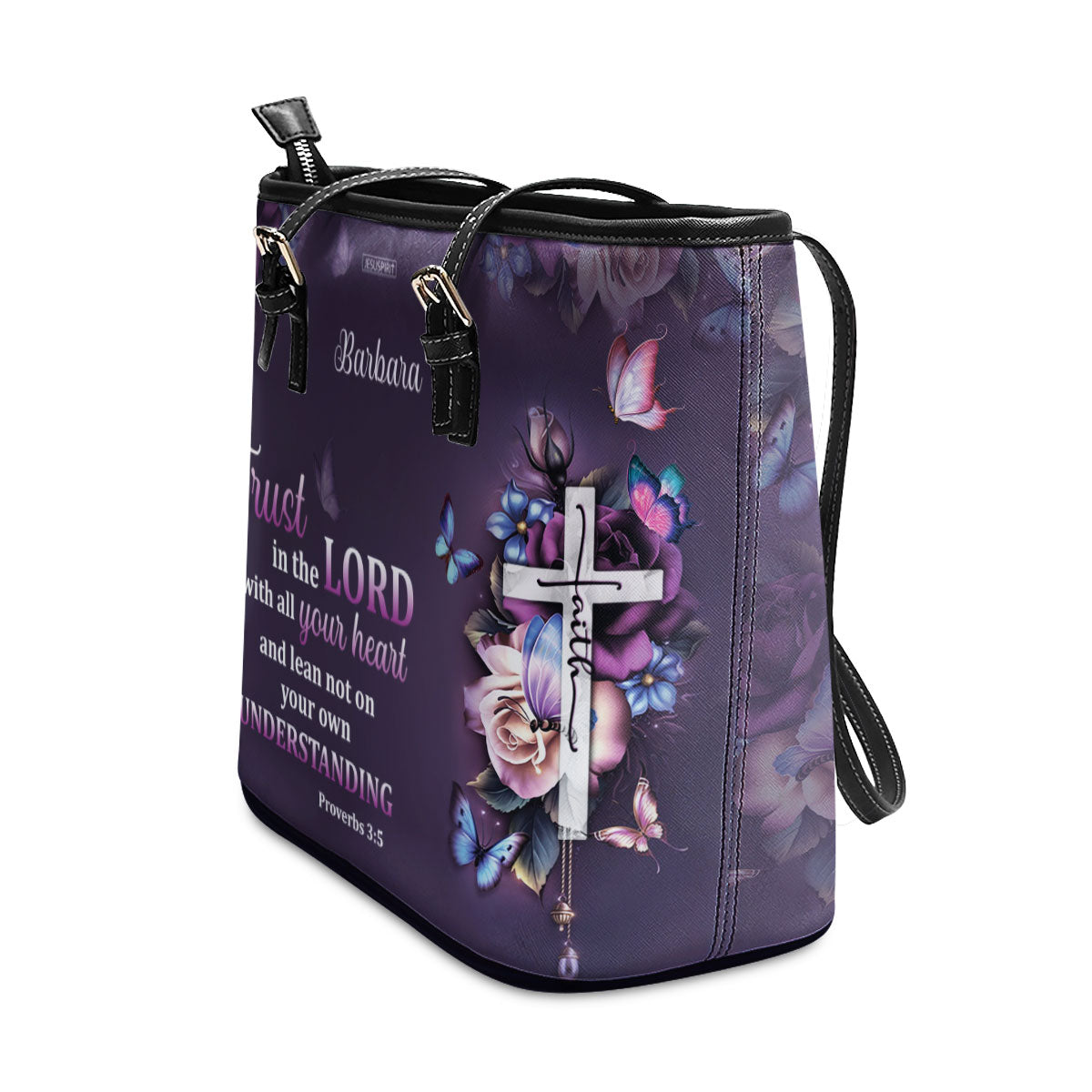 Lovely Personalized Large Leather Tote Bag - Trust In The Lord With All Your Heart HH175F