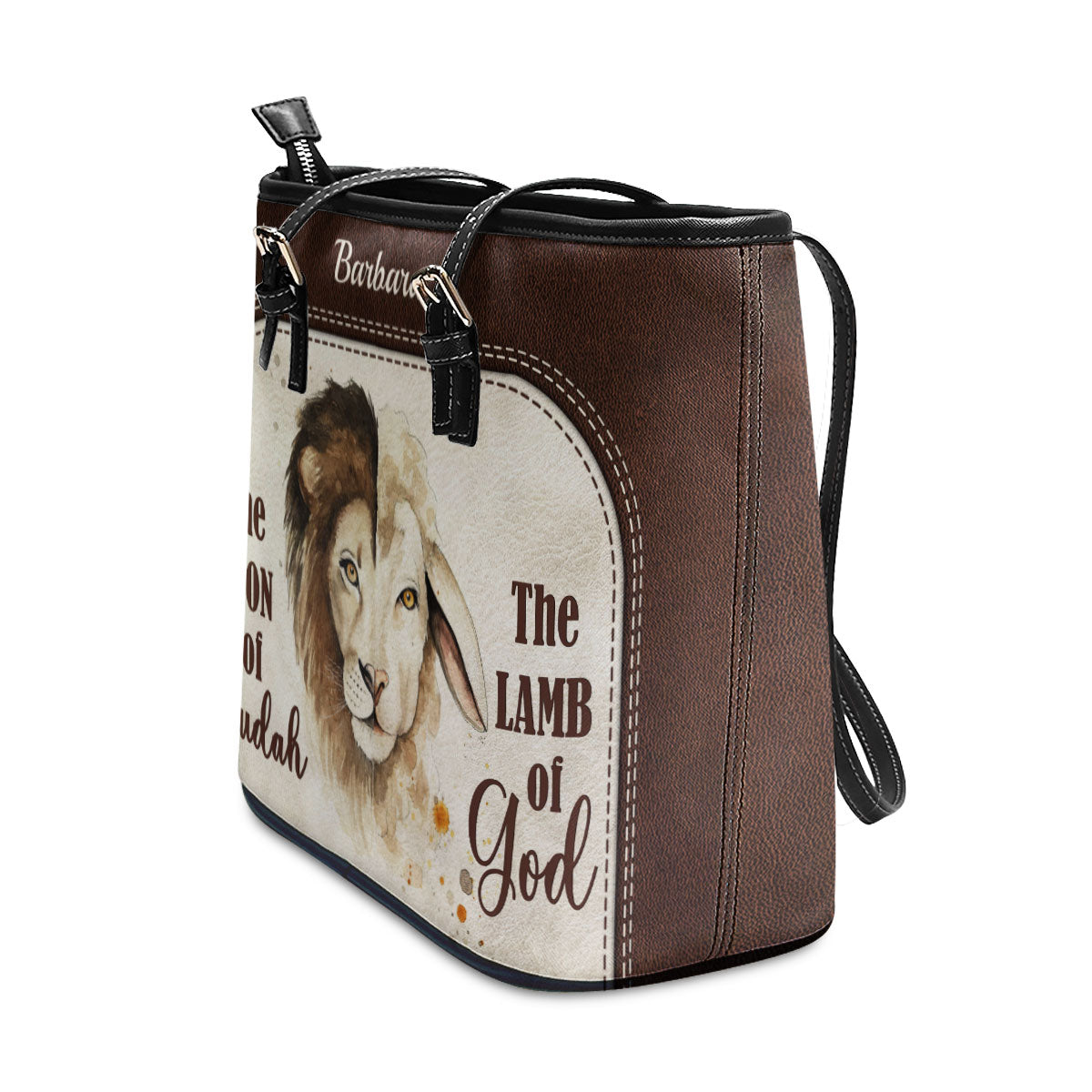 Jesuspirit Personalized Leather Bible Bag with Handle | Gifts for Christian Women | Lion & Lamb Custom Bible Carrying Purse with Handle| Christian