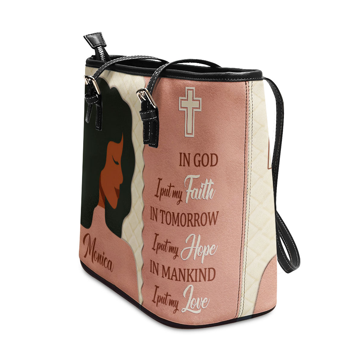 Special Personalized Large Leather Tote Bag - In God I Put My Faith HM391