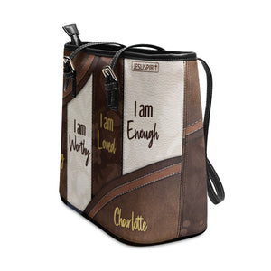 Special Personalized Large Leather Tote Bag - I Am Worthy HN11