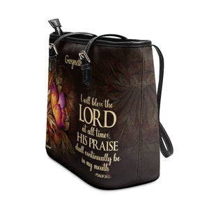 Jesuspirit | Lily And Butterfly | Psalm 34:1 | I Will Bless The Lord At All Times | Personalized Large Leather Tote Bag LLTBH605