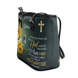 Jesuspirit | Romans 8:28 | Spiritual Gifts For Christian Women | Personalized Large Leather Tote Bag With Long Strap LLTBH741