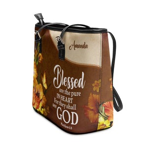 Jesuspirit | Matthew 5:8 | Blessed Are The Pure In Heart | Personalized Large Leather Tote Bag | Flower And Butterfly LLTBHN609