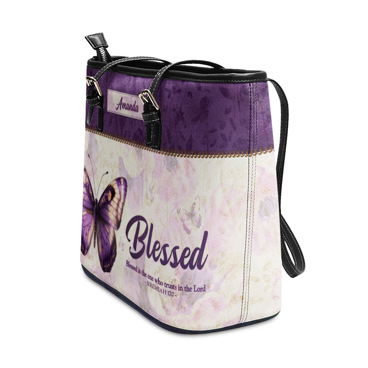 Jesuspirit | Personalized Large Leather Tote Bag | Blessed Is The One Who Trusts In The Lord | Jeremiah 17:7 | Faith Christian Bible Scripture Prayer Gifts LLTBHN801