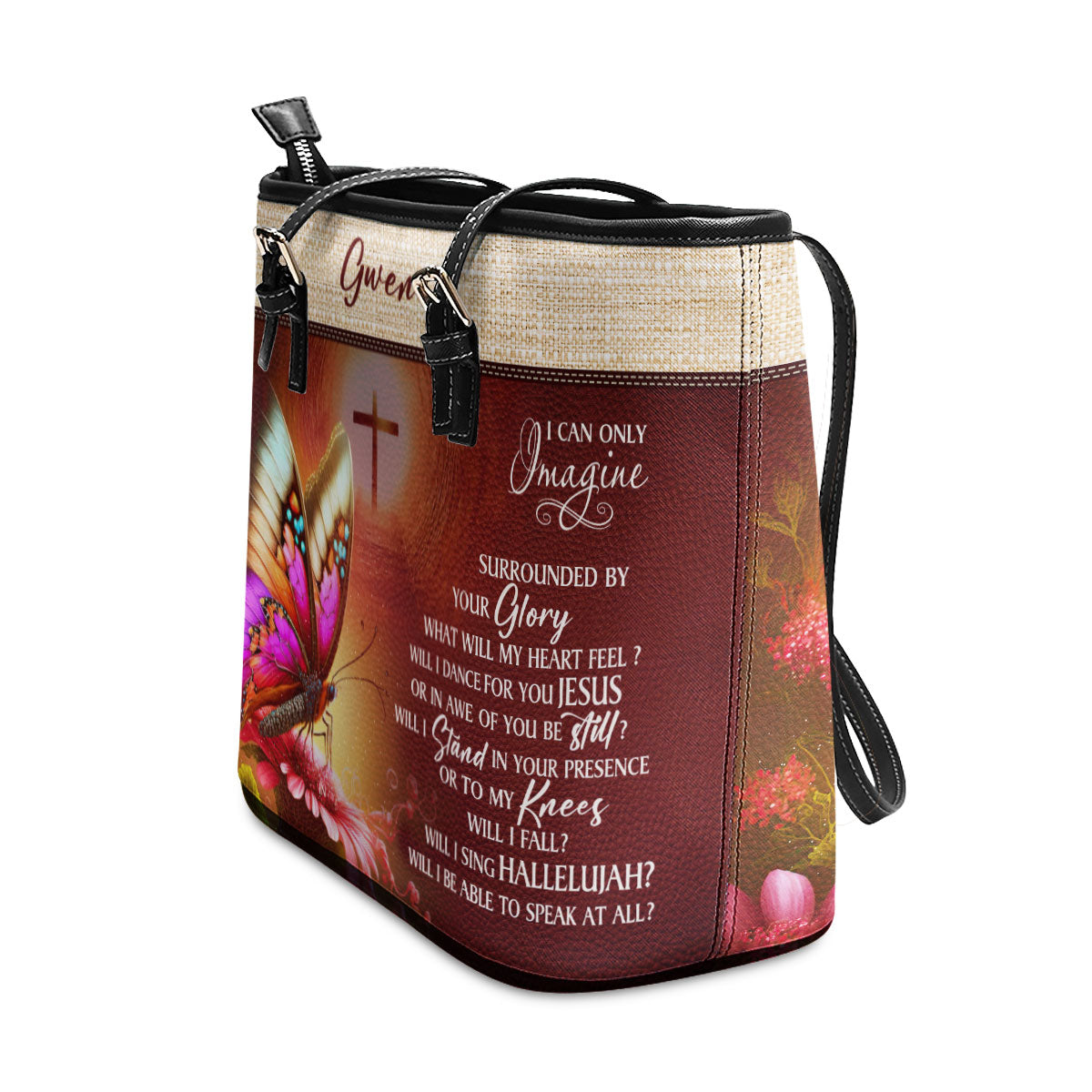 Jesuspirit | Inspirational Gift For Women Of God | Personalized Large Leather Tote Bag | I Can Only Imagine LLTBM808