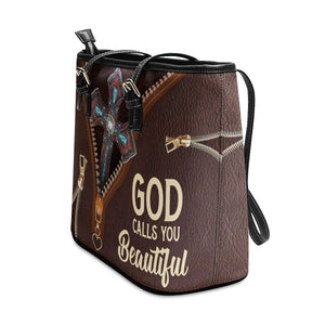 God Calls You Beautiful - Lovely Personalized Large Leather Tote Bag M07