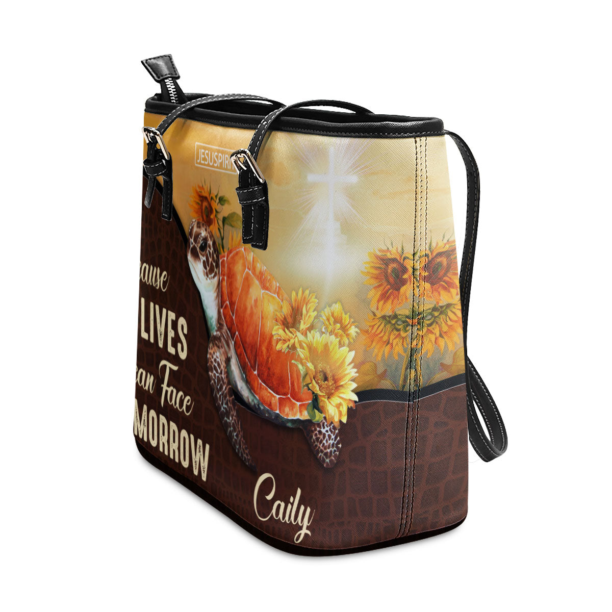 Because He Lives, I Can Face Tomorrow - Unique Personalized Large Leather Tote Bag M09