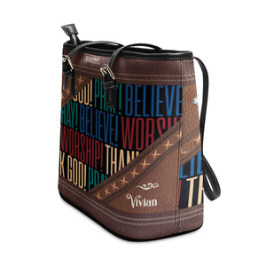 Pray, Believe, Worship - Beautiful Personalized Large Leather Tote Bag NM136