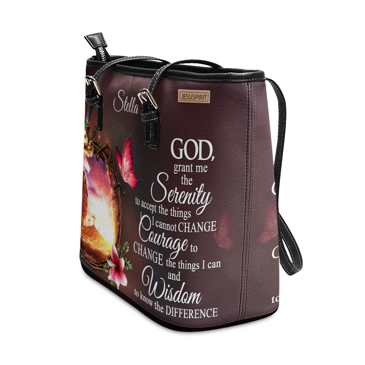Personalized Large Leather Tote Bag - God, Grant Me The Serenity To Accept The Things I Cannot Change NUH321