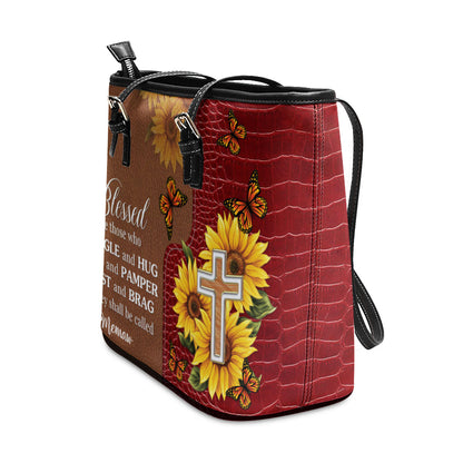 Blessed Are Those Who Snuggle And Hug - Personalized Large Leather Tote Bag NUH329