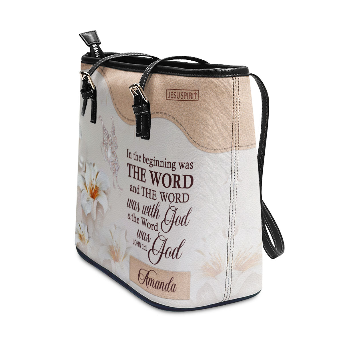 Personalized Large Leather Tote Bag - The Word Was With God NUH337