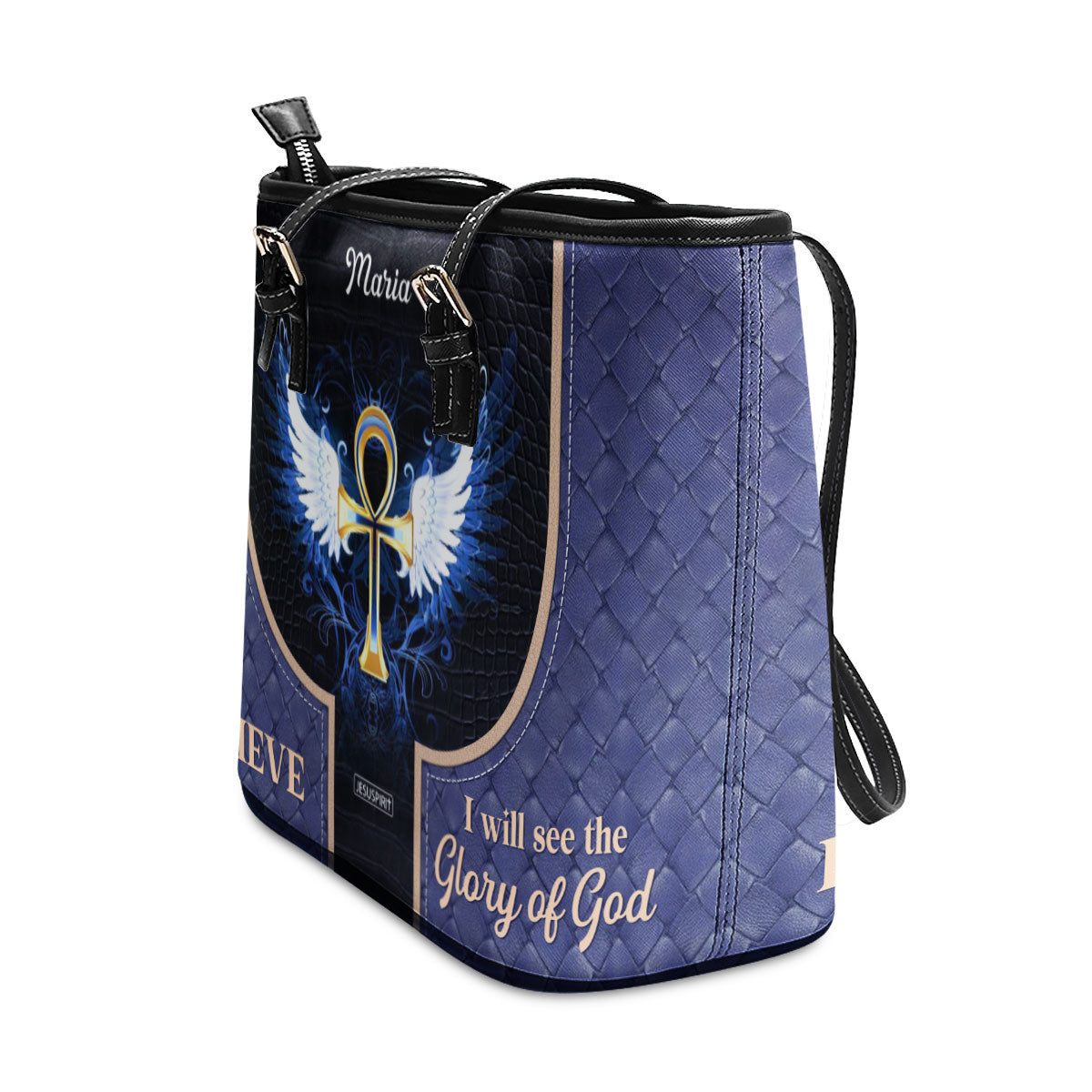 Beautiful Personalized Large Leather Tote Bag - I Believe I Will See The Glory Of God NUH446