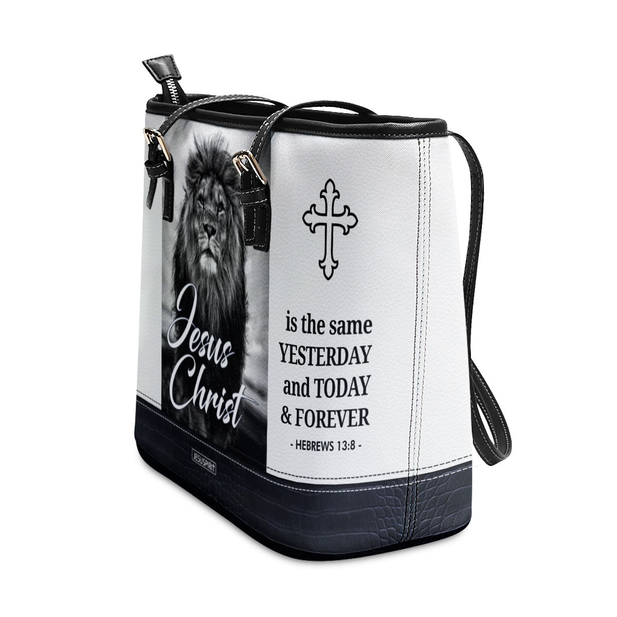 Jesus Christ Is The Same Yesterday And Today And Forever - Personalized Large Leather Tote Bag