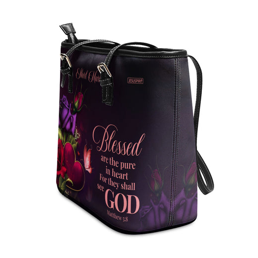 Blessed Are The Pure In Heart For They Shall See God - Beautiful Personalized Large Leather Tote Bag NUH472