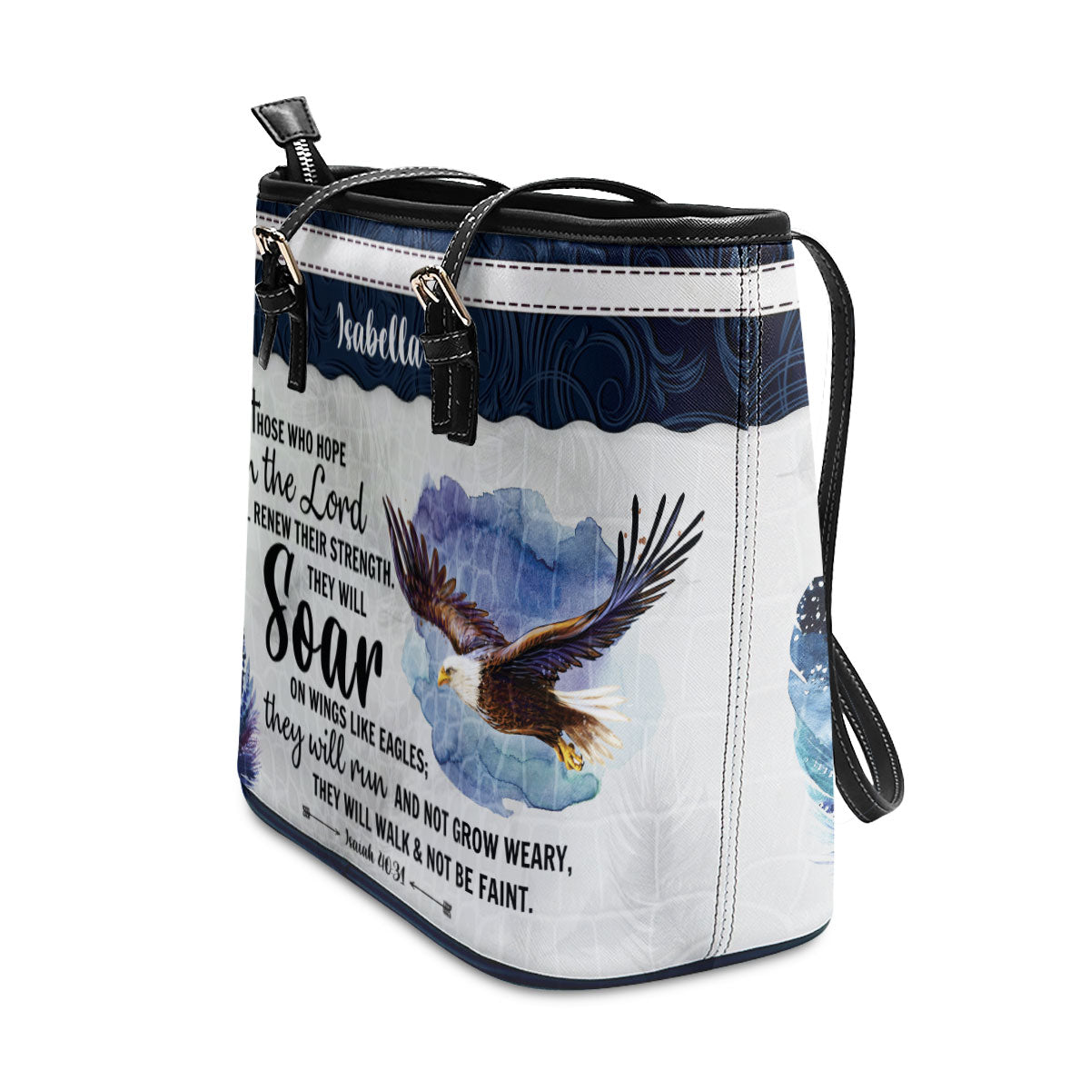They Will Soar On Wings Like Eagles - Personalized Large Leather Tote Bag NUHN310