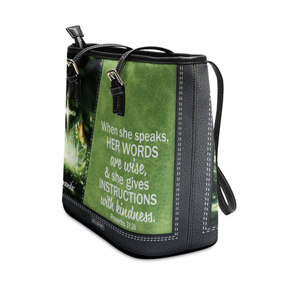 Awesome Personalized Large Leather Tote Bag - When She Speaks, Her Words Are Wise NUHN316